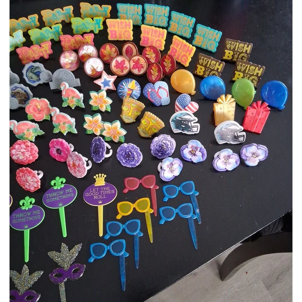 Cupcake Cake Rings Picks Party Decorations Mardi Gras Beach Luau Bluey Dinos